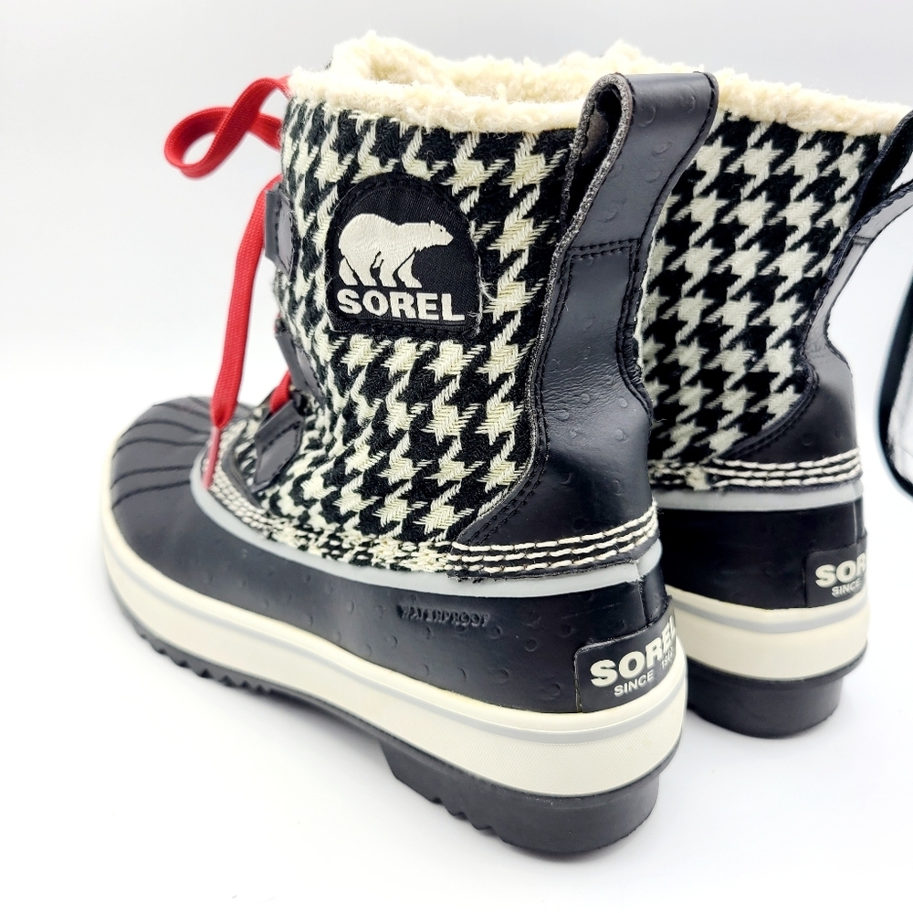 SOREL Tivoli Tweed Houndstooth Boots Size 5 Lace Up Waterproof Rain Snow - Picture 7 of 15